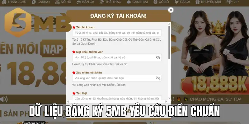 Dữ liệu đăng ký 5mb yêu cầu điền chuẩn