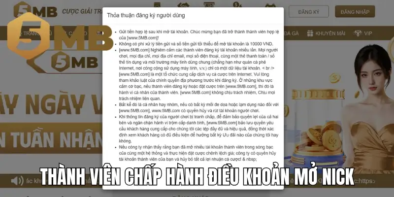Thành viên chấp hành điều khoản mở nick